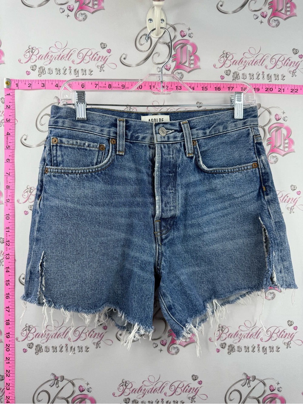 Agolde shorts Jean aqua light button up Blue High-Rise Distressed Denim Shorts